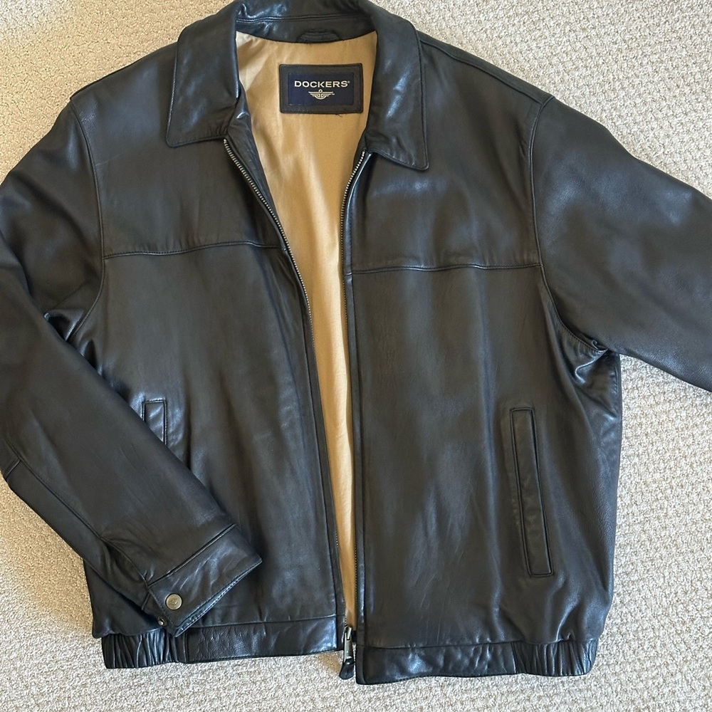 Dockers Vintage Lamb Leather Jacket Size XL Black 90s Zip Up Lined Mens